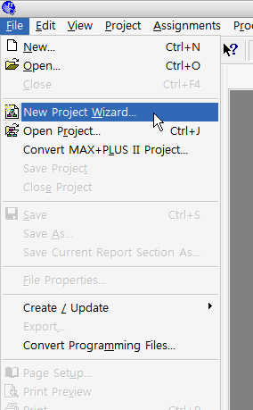2. File - New Project Wizard를 클릭하여 프로젝트 화일을 만들어 줍니다.